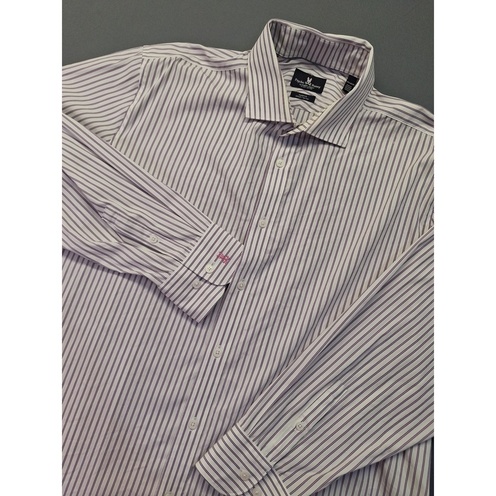 Psycho Bunny Pink White Striped Mens Long Sleeve XL 17 1/2 34/35 Preppy Office